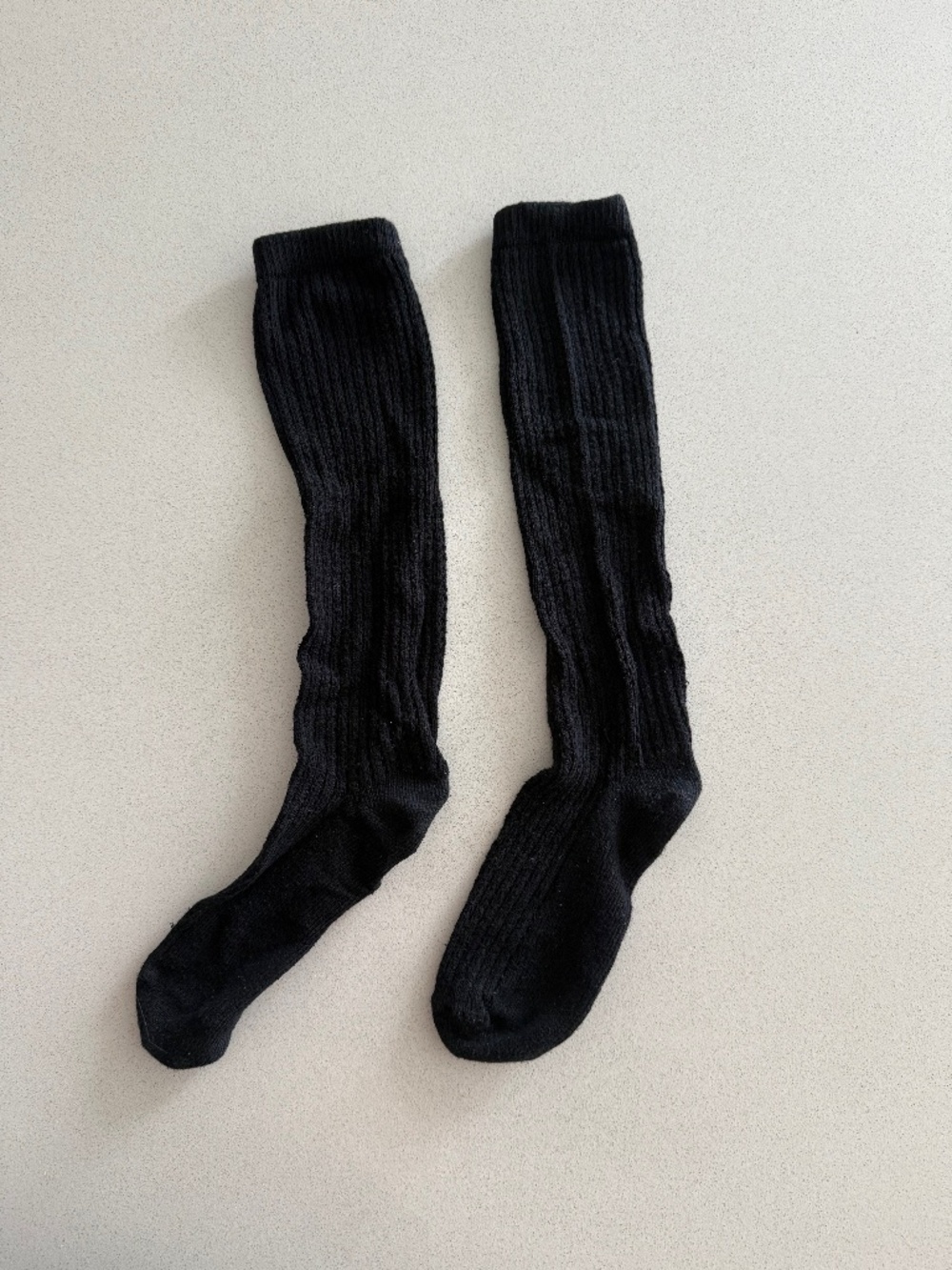 Black Knit Knee High Socks Ribbed Slouchy Cozy Tall Socks
